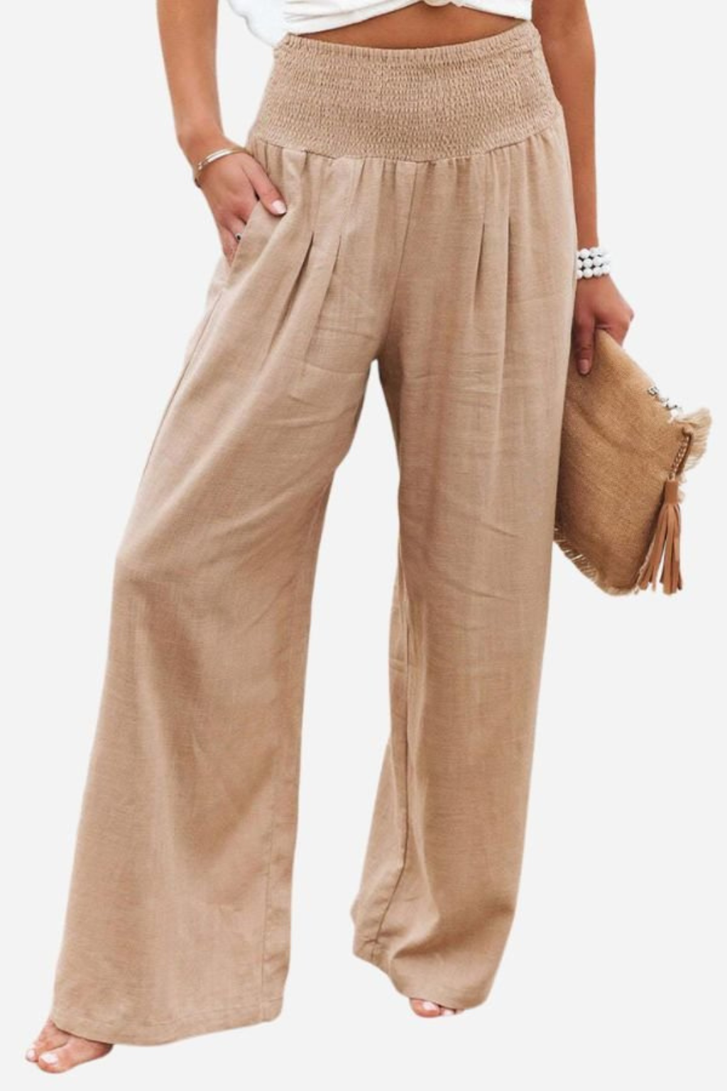 Lightweight summer women's linen wide leg pants, ideal for warm weather and everyday wear.