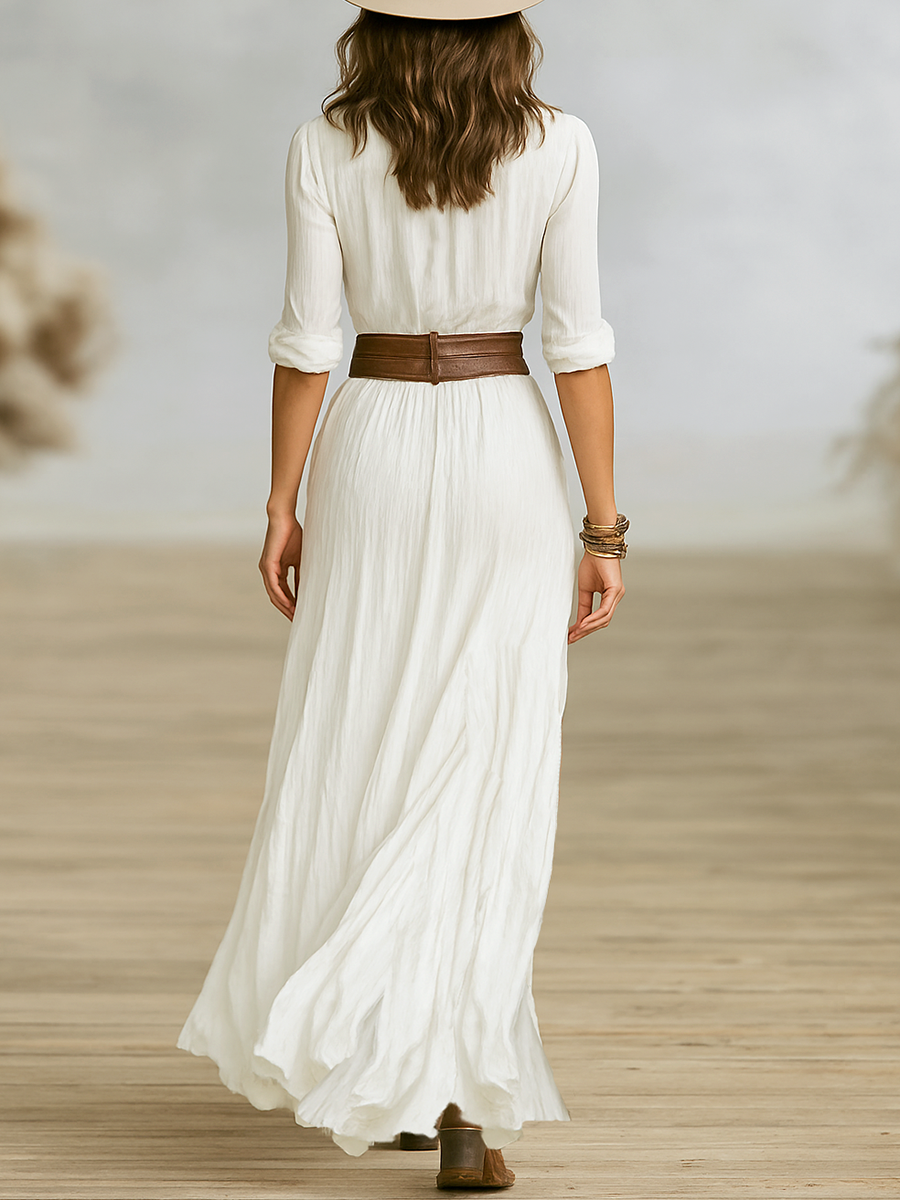 Elegant women's flowy maxi sundress, offering a flattering silhouette for summer casual wear & beach outings.