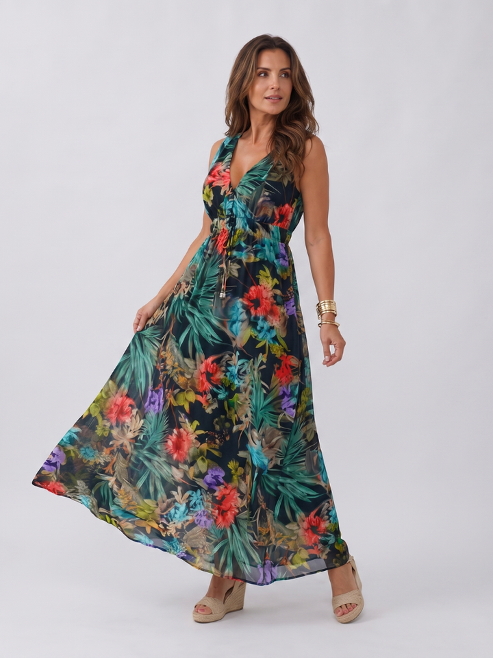 Stylish women's sleeveless empire waist midi dress, comfortable and versatile for vacation.