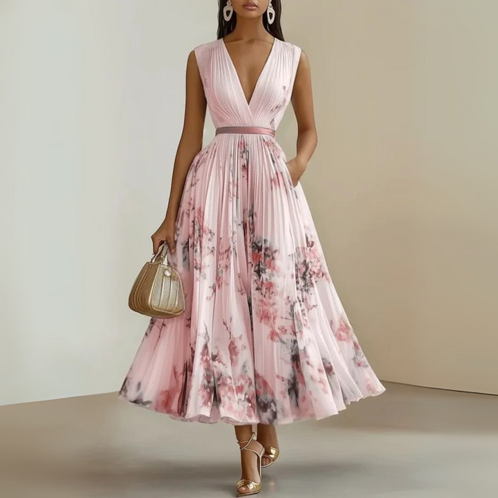 Elegant women's sleeveless maxi dress with a flowy silhouette, ideal for summer fashion.
