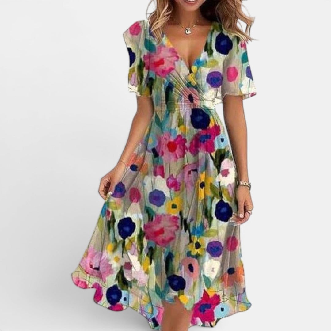 Comfortable women's flowy sleeveless midi dress for summer. Great for casual wear, vacation, or elegant everyday style.