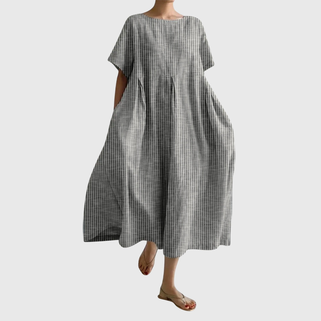 Elegant yet casual women's long striped summer dress. Flowy fabric for a comfortable & stylish everyday look.