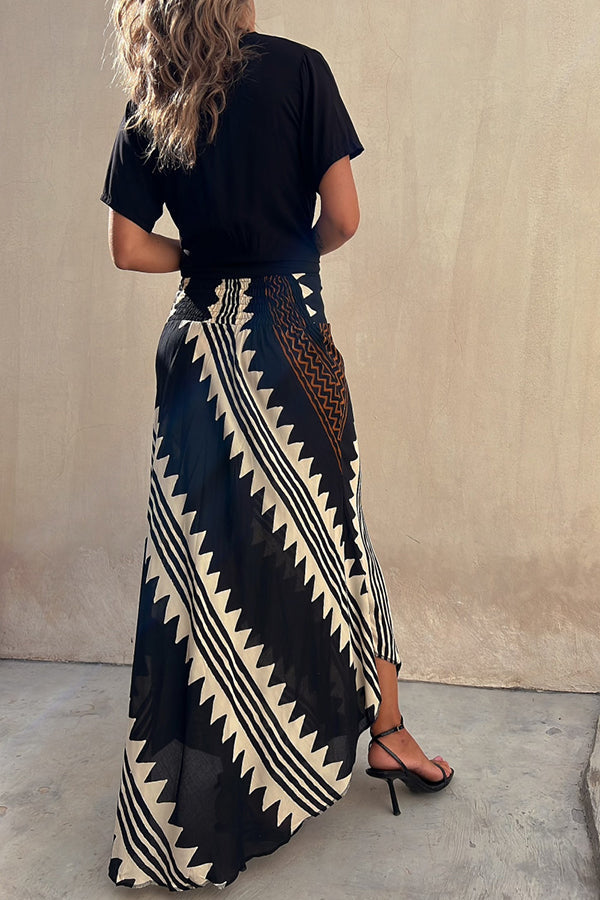 Lightweight women's summer skirt; a comfortable, flowy tiered pleated maxi skirt for warm weather style.