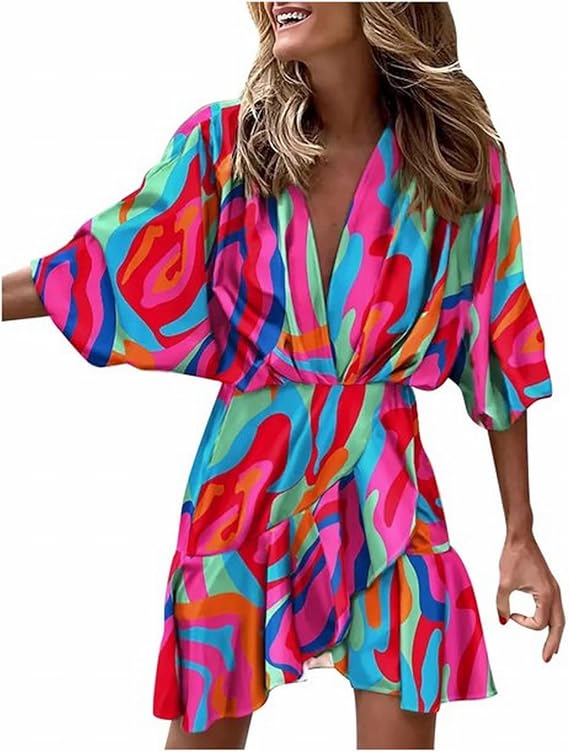 Chic casual summer boho maxi dress for women, with comfortable flowy tiers and ruffles.