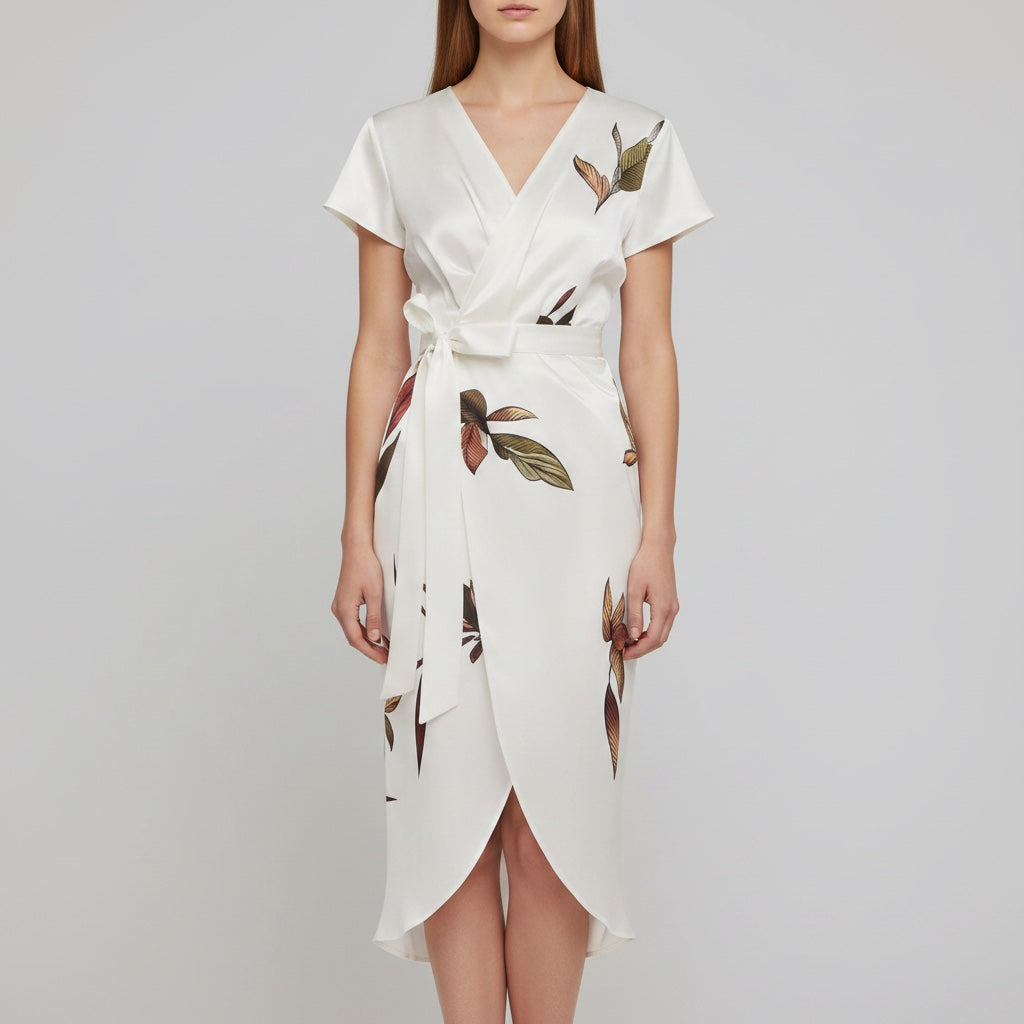 Chic women's V-neck flowy dress with flutter sleeves, a versatile option for summer casual or party wear.