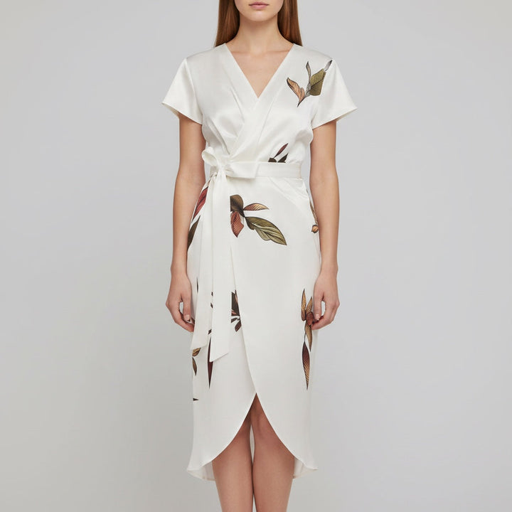 Chic women's V-neck flowy dress with flutter sleeves, a versatile option for summer casual or party wear.