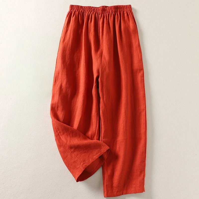 Comfortable women's fluid cotton blend wide-leg pants, breathable for travel & everyday.