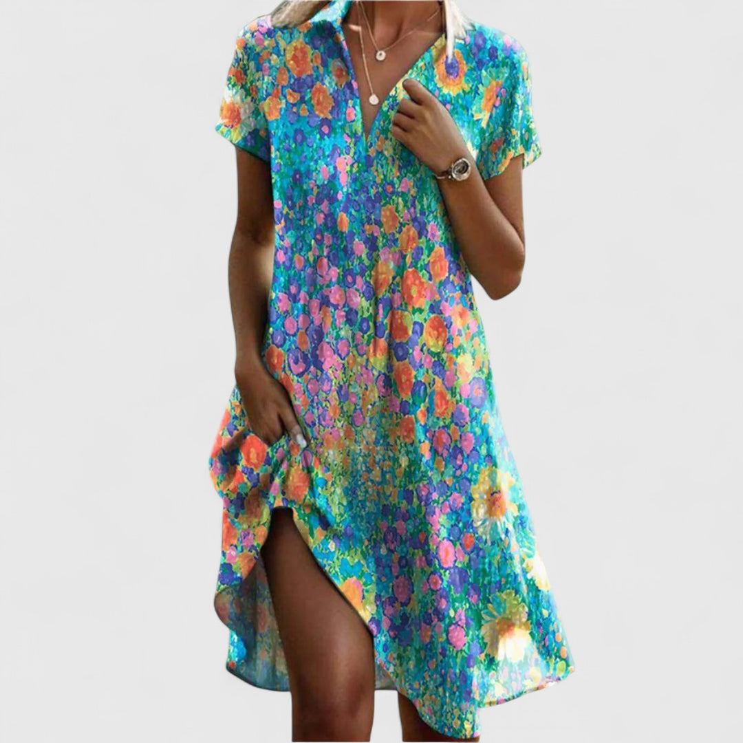 Glamorous women's boho maxi dress with a flowy fit, perfect for summer vacations and elegant casual wear.