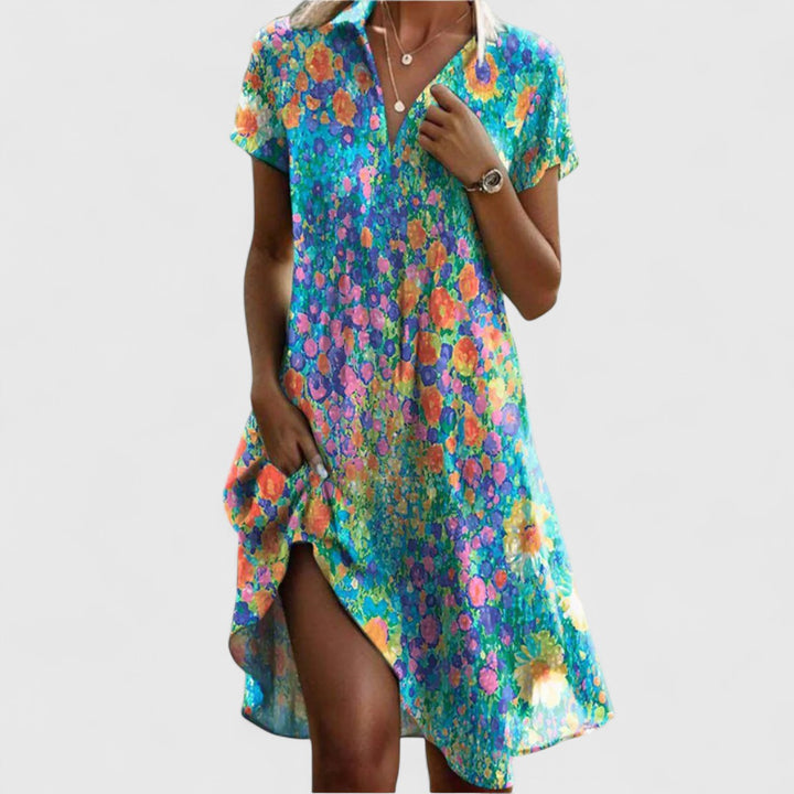 Glamorous women's boho maxi dress with a flowy fit, perfect for summer vacations and elegant casual wear.