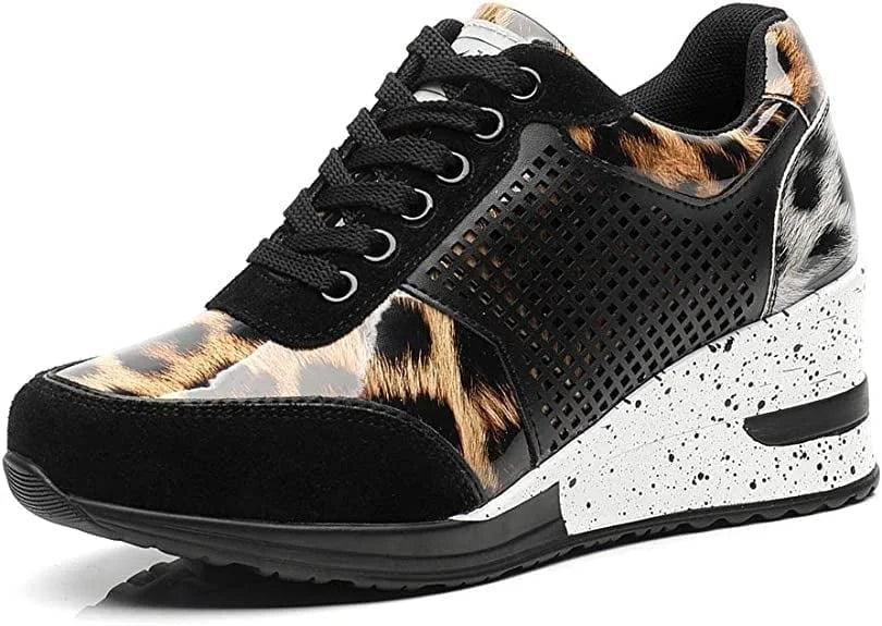 Trendy women's lace-up glitter platform shoes with a chic hidden wedge heel for everyday fashion.