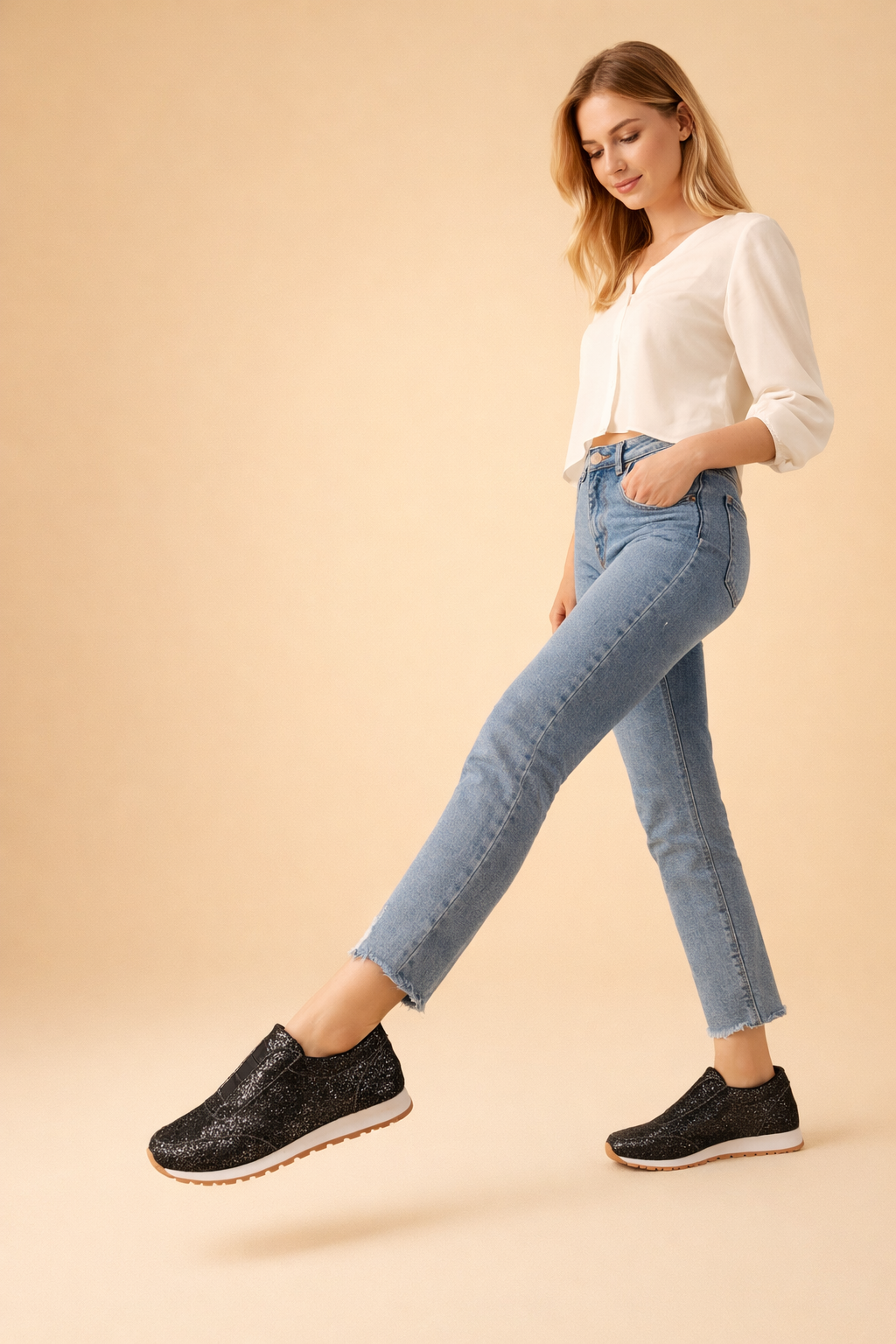 Get your sparkle on with these comfortable womens slip-on sneakers, perfect for any occasion.
