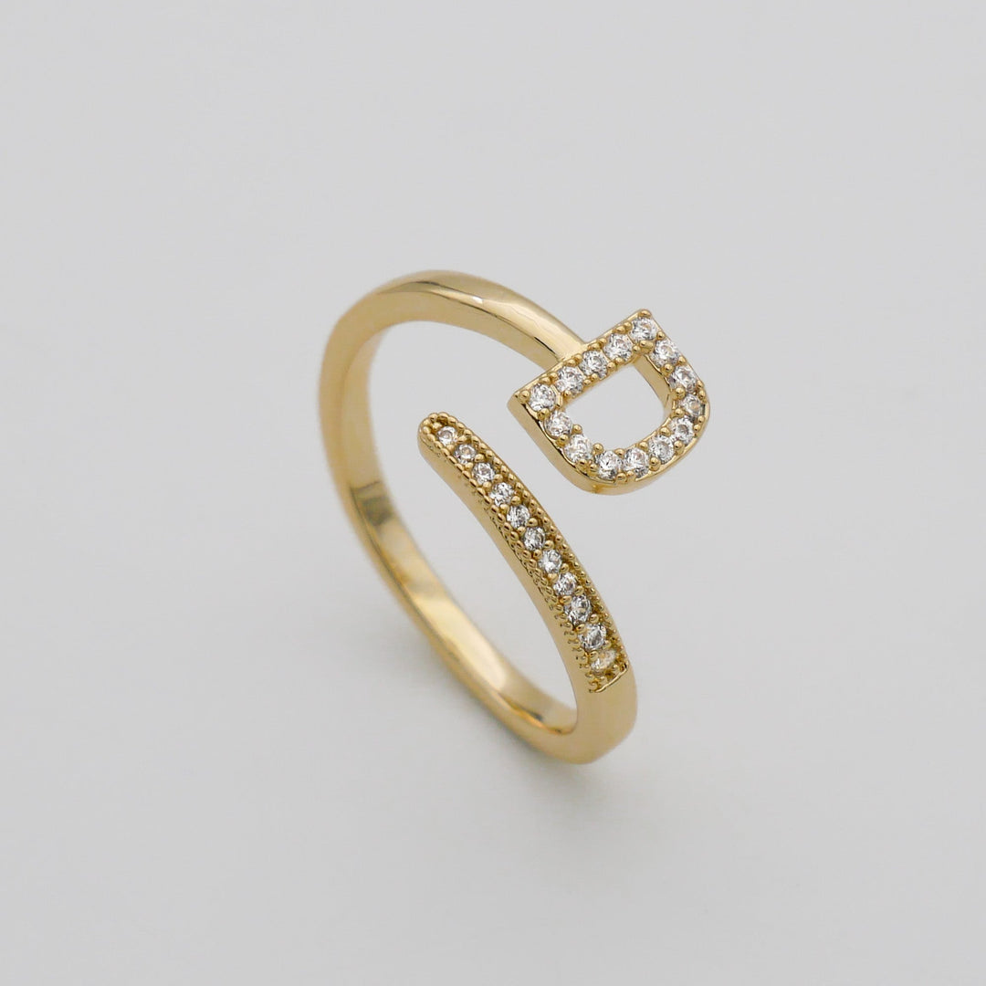 Chic pave initial adjustable ring, gold finish, perfect for daily outfits.