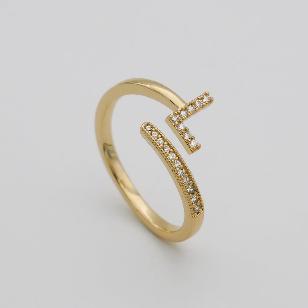 Pave initial adjustable ring for women, gold tone, a unique custom accessory.