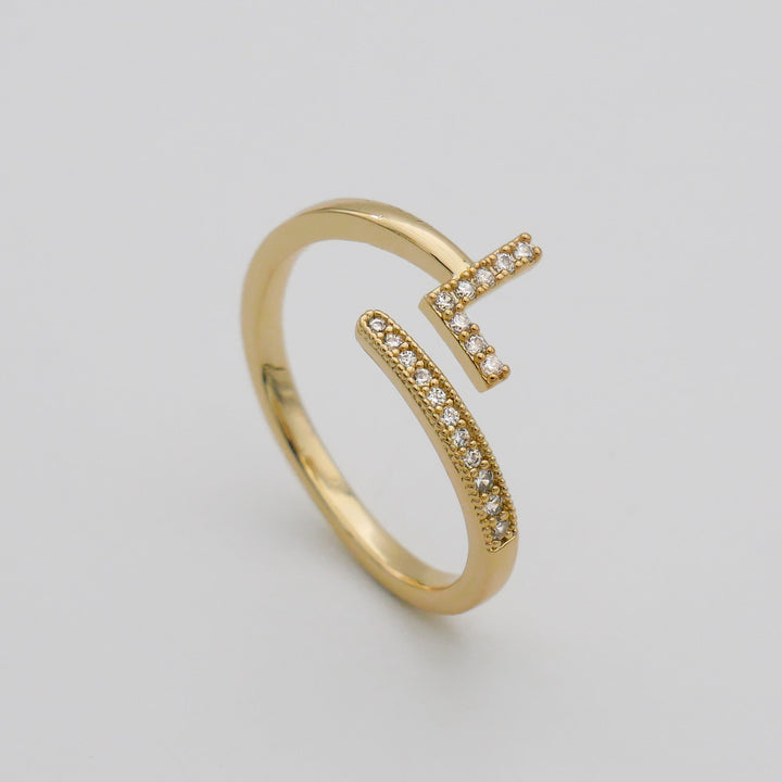Pave initial adjustable ring for women, gold tone, a unique custom accessory.