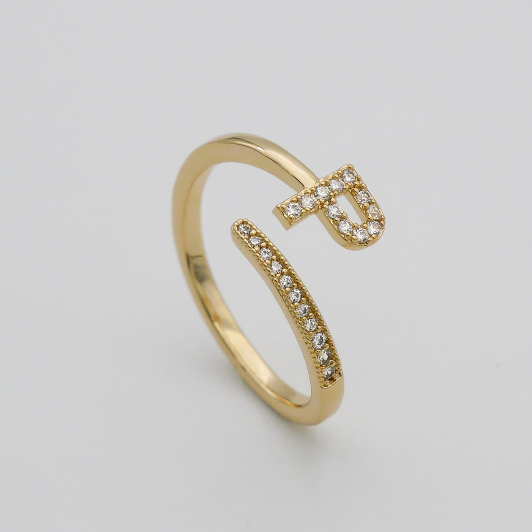 Adjustable pave initial ring, silver plated, a chic and personalized gift idea.