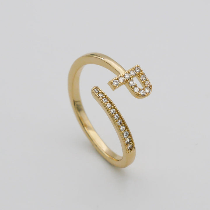 Adjustable pave initial ring, silver plated, a chic and personalized gift idea.