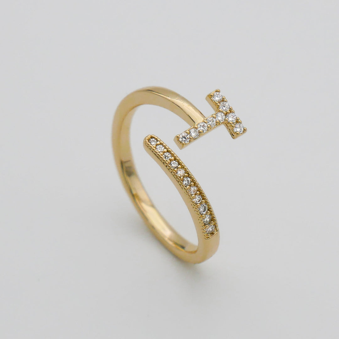 Custom pave initial ring, adjustable fit, silver plated, a unique accessory.