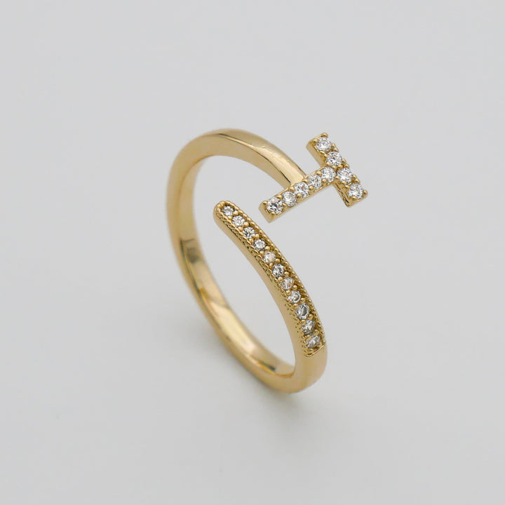 Custom pave initial ring, adjustable fit, silver plated, a unique accessory.