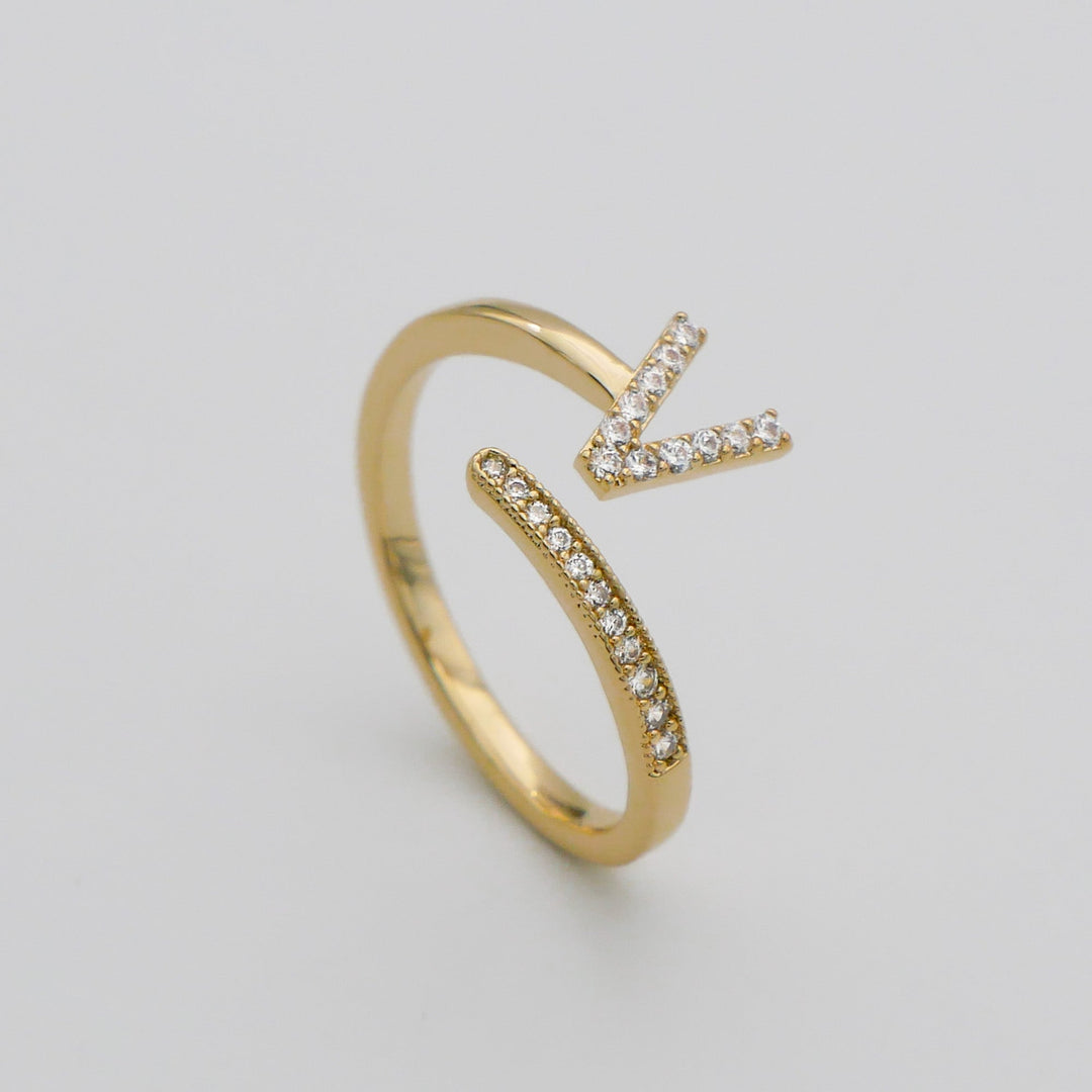 Silver tone adjustable ring with a sparkling pave initial, personalized for her.