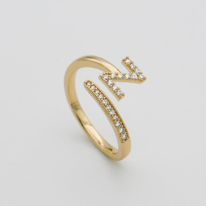 Women's adjustable ring, silver plated, with a beautiful pave initial.
