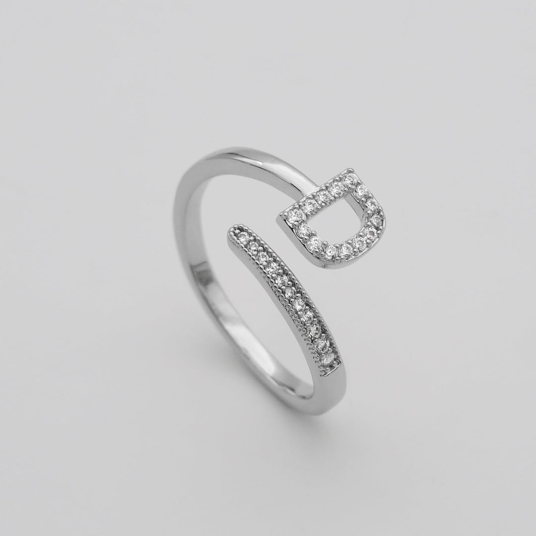 Gold plated adjustable initial ring, pave set, a chic and personal everyday item.