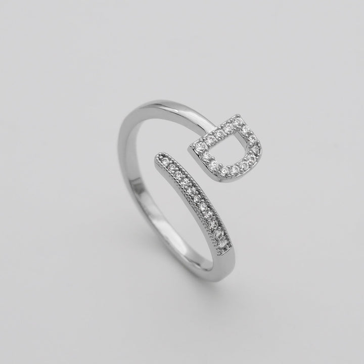 Gold plated adjustable initial ring, pave set, a chic and personal everyday item.