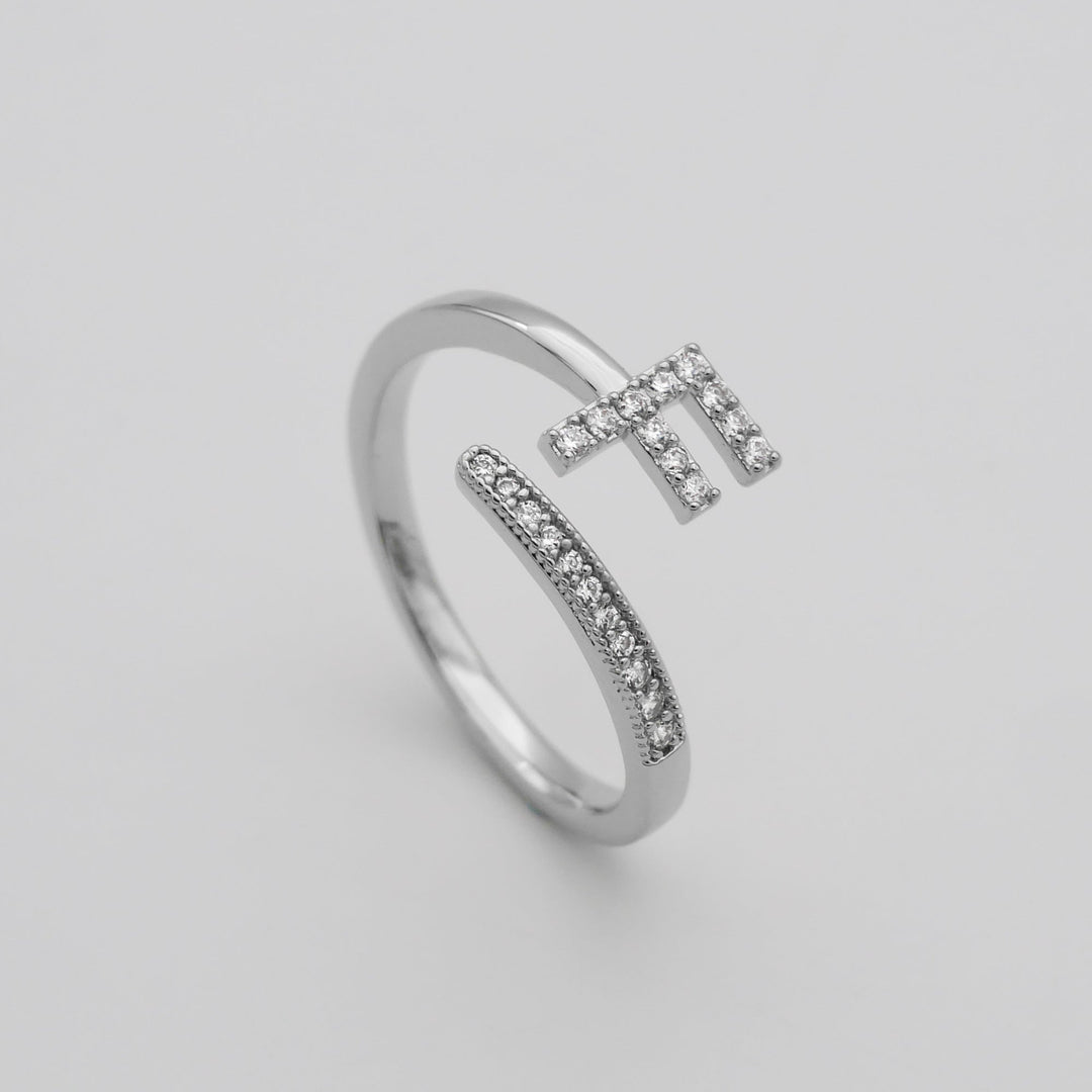 Sparkling pave initial adjustable ring, gold plated, a delightful personalized gift.