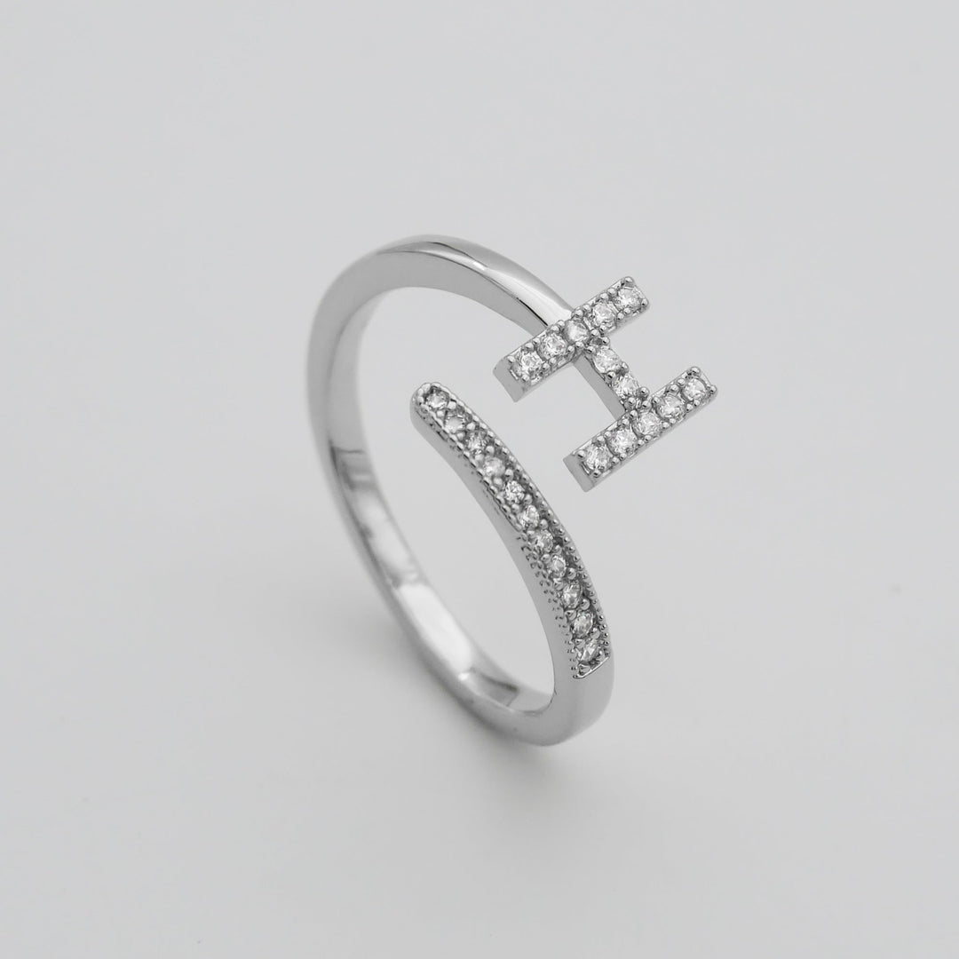 Personalized adjustable ring, gold plated, with a gorgeous pave initial.