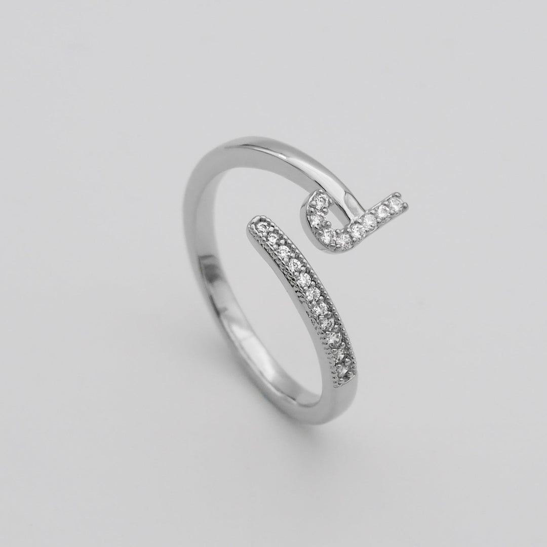 Women's gold plated adjustable initial ring, pave embellished, a custom delight.