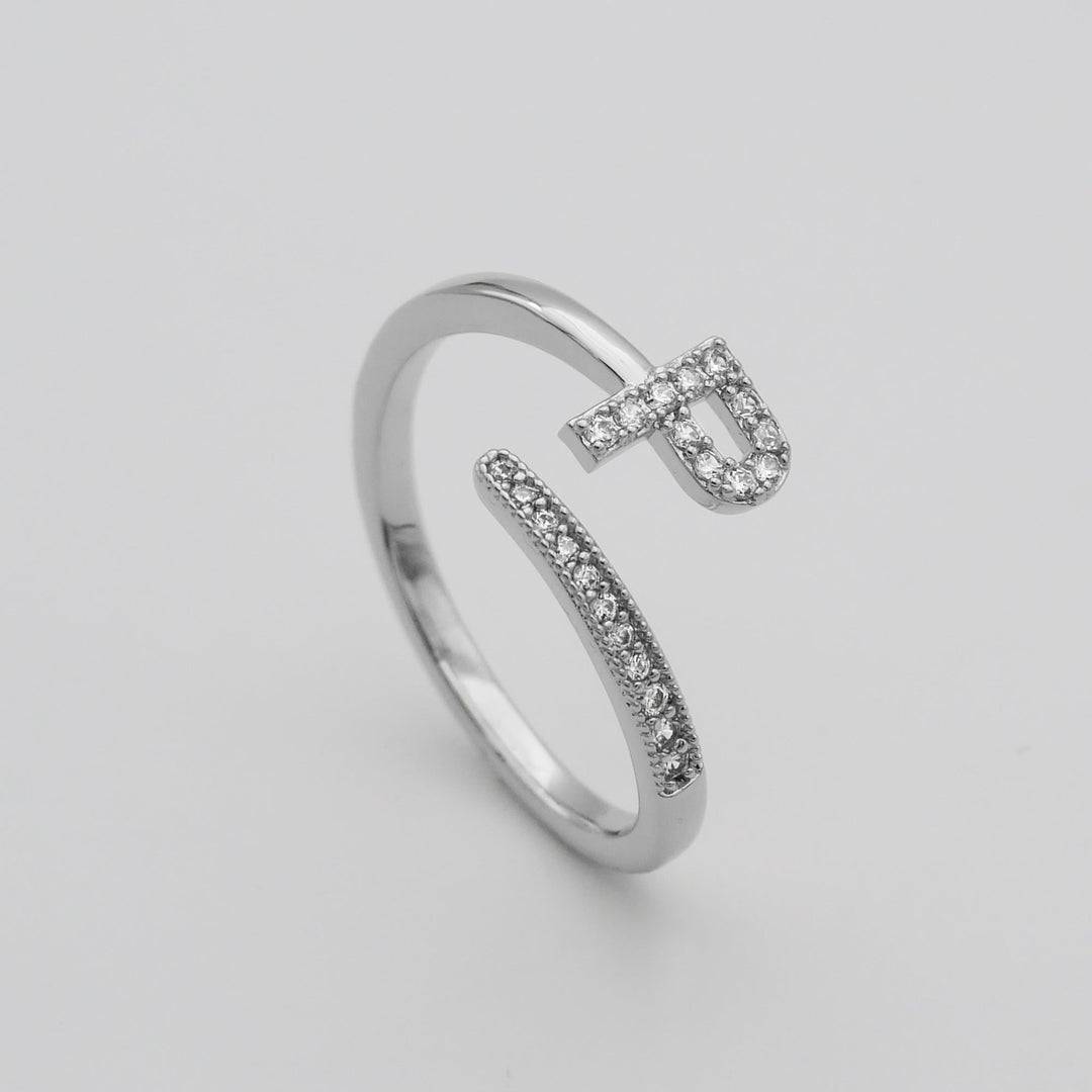 Gold plated everyday wear adjustable pave initial ring for women.