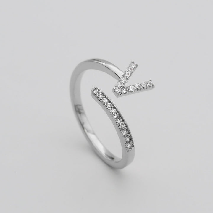 Women's adjustable gold plated ring, custom pave initial, versatile and elegant.