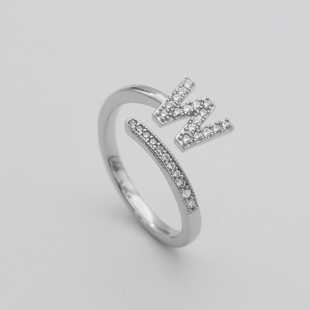 Custom initial adjustable ring, pave set, silver plated, a personalized treasure.