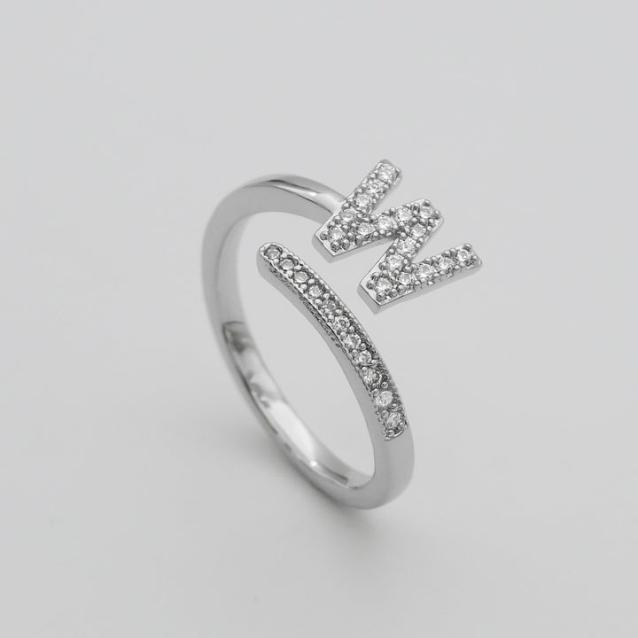 Custom initial adjustable ring, pave set, silver plated, a personalized treasure.