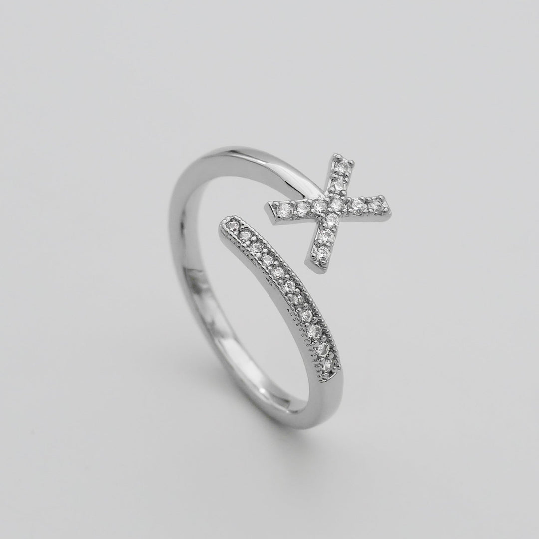 Gold plated adjustable pave initial ring, a cherished personalized accessory.