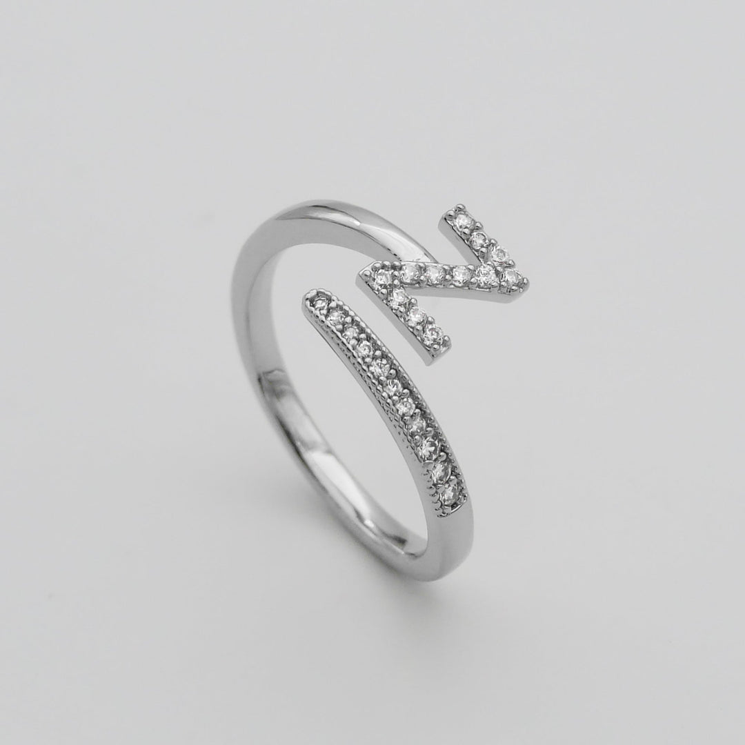 Women's personalized gold plated adjustable pave initial ring, a timeless gift.