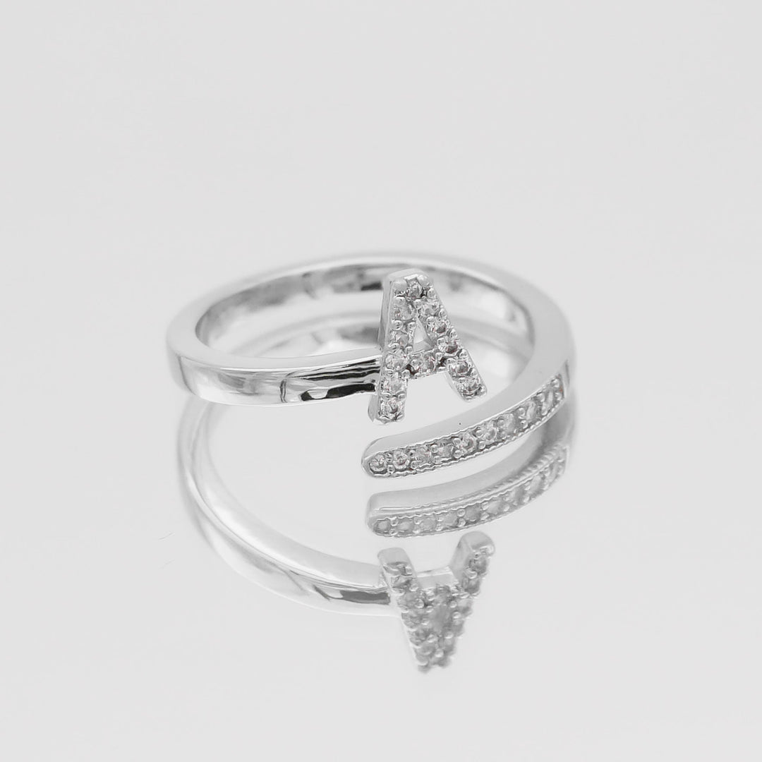 Adjustable initial ring for women, pave set, a beautiful custom accessory.