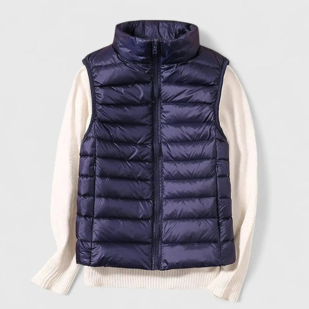 Grace brand women's sleeveless outerwear: a packable, lightweight quilted puffer vest.