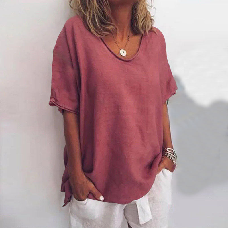 Versatile women's flowy V-neck blouse, offering effortless style for both casual outfits and professional work settings.