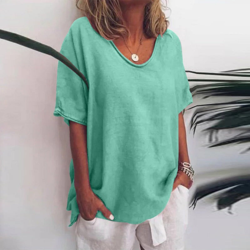 Chic women's V-neck flow blouse, perfect for an effortless, comfortable, and versatile look from work to weekend.