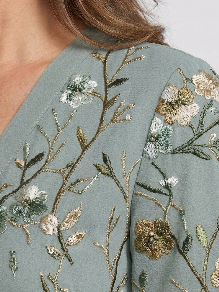 Stylish V neck short sleeve floral maxi dress for women, suitable as an elegant party or special occasion dress.