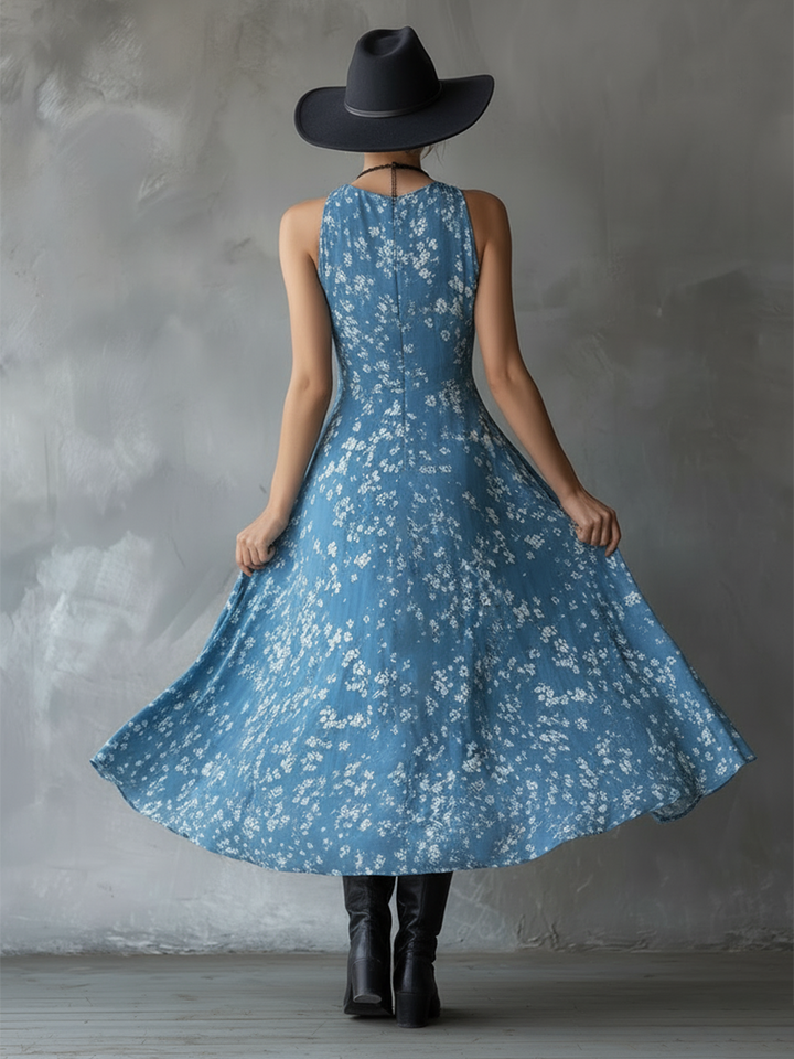 Elegant women's summer dress: floral print, halter neck, ruched, and stylishly asymmetrical.