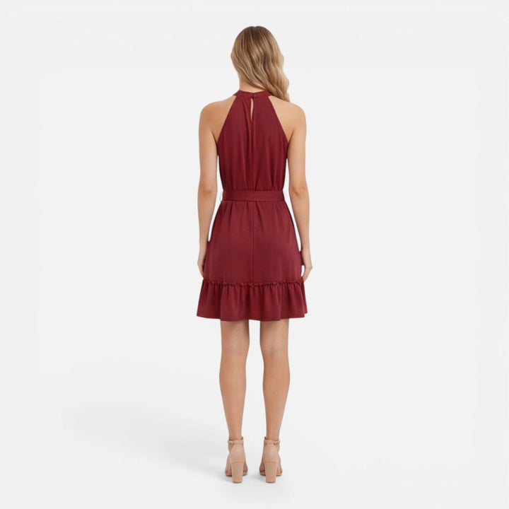 Effortless green women's halter mini dress, a perfect casual summer fashion statement.
