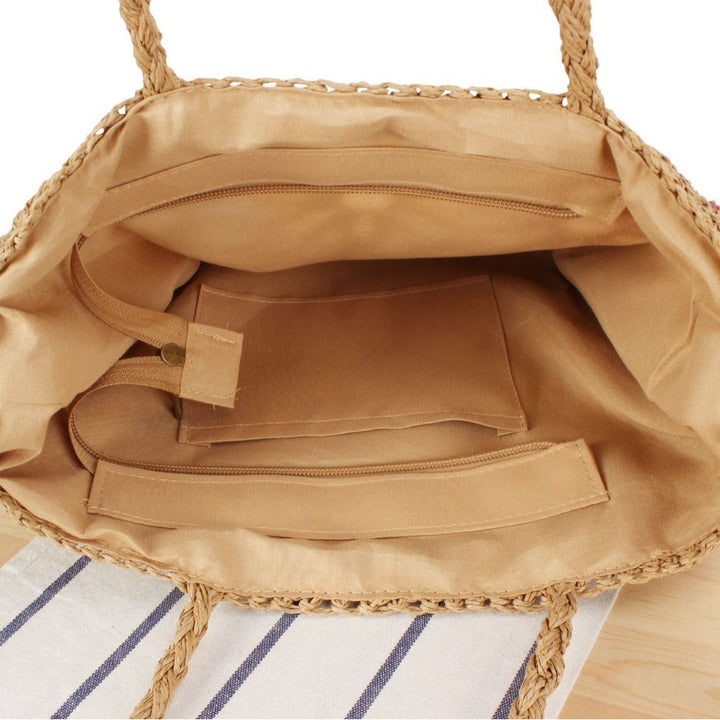 Stylish women's floral tote bag worn as a shoulder bag, versatile for summer outings & everyday accessories.