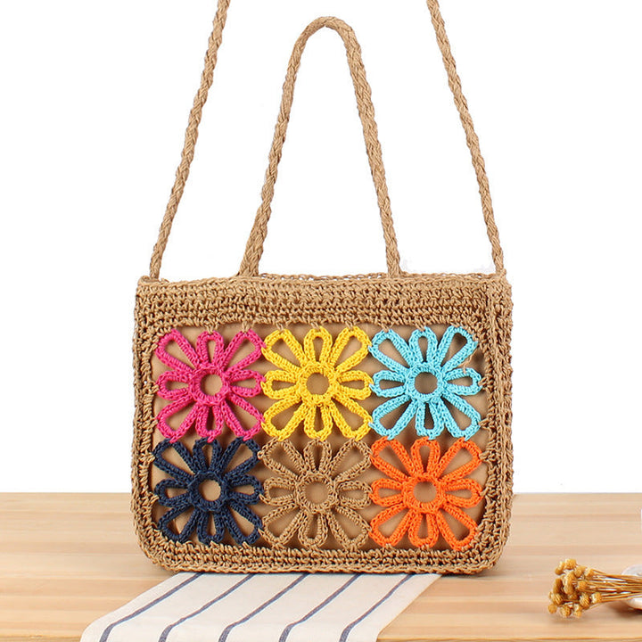Elegant women's handcrafted floral tote bag, a spacious and stylish accessory ideal for versatile summer use.