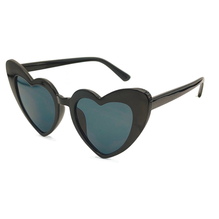 Lightweight women's heart sunglasses, black frame, essential UV protection eyewear for a comfortable fit.