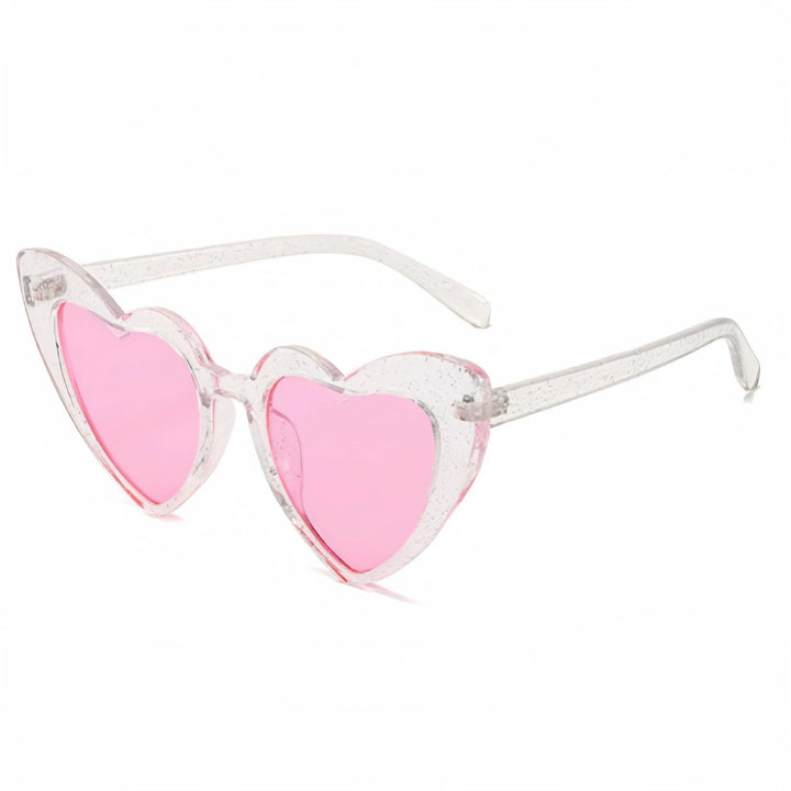 Trendy women's heart sunglasses, pink lenses, great for summer parties. Offers full UV protection.