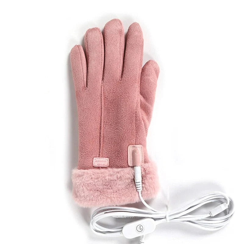 Women's heated touchscreen winter gloves offering 8-hour warmth, rechargeable and water-resistant for outdoor adventures.