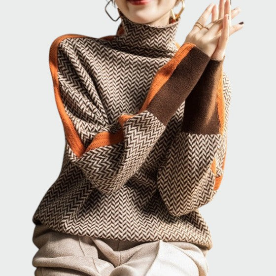 Comfortable women's herringbone turtleneck, a luxe long-sleeve top perfect for stylish winter apparel.