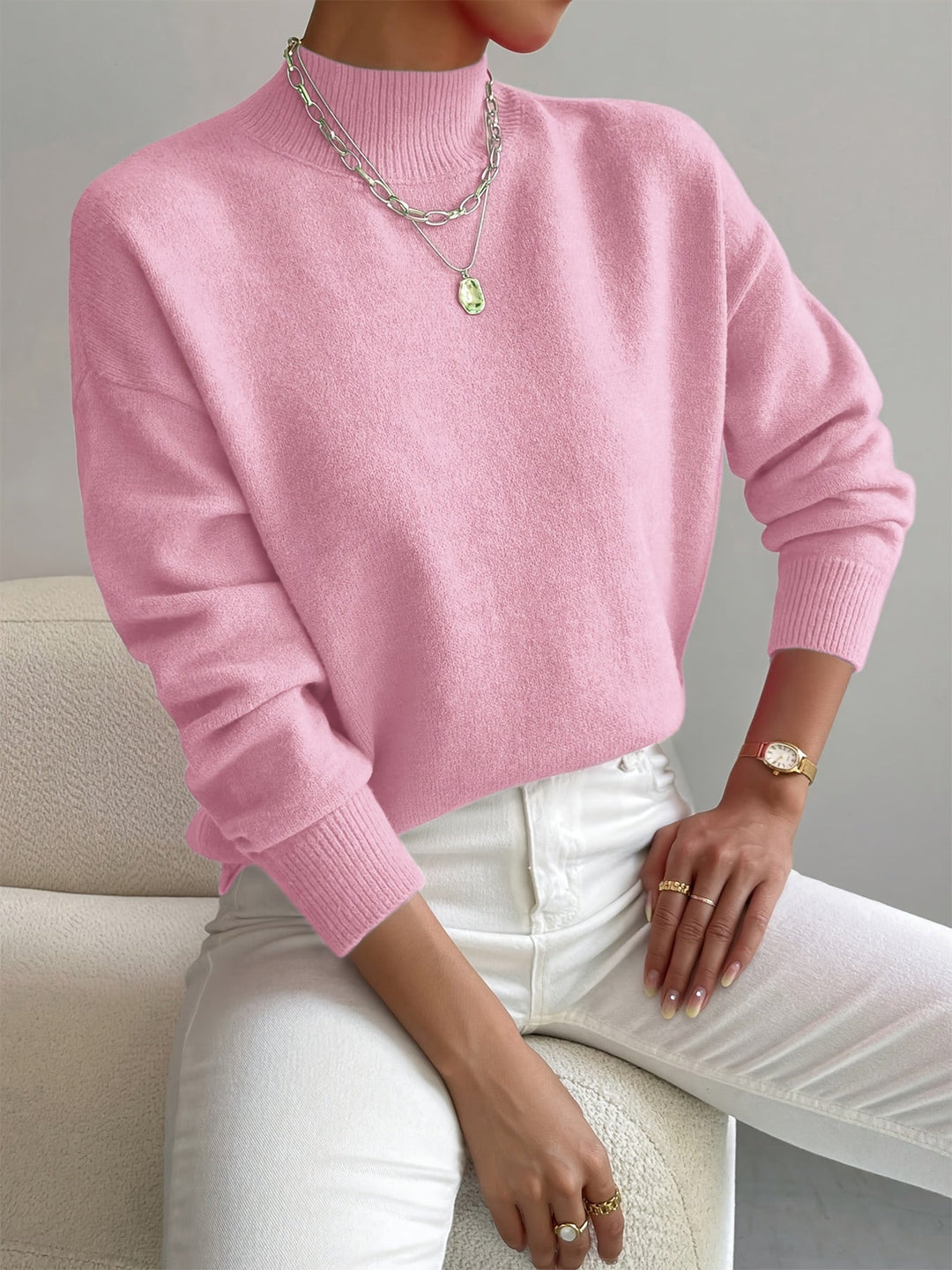 Trendy burgundy high neck sweater for women, adding a pop of color