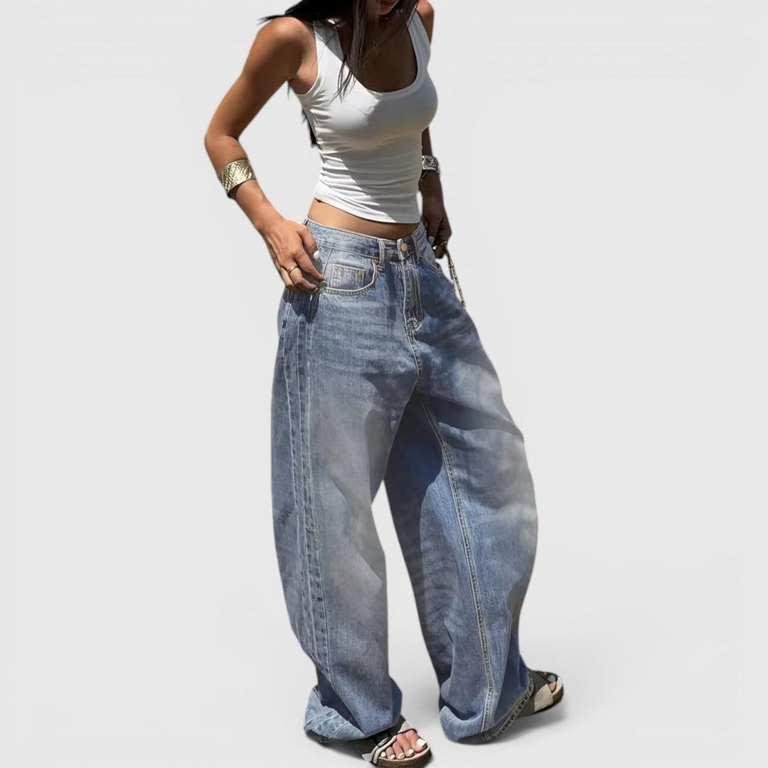 Premium denim oversized baggy straight leg jeans for women's ultimate comfort and style.